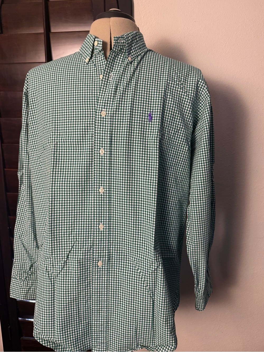 Polo Ralph Lauren Green Gingham Button Down Shirt Purple Pony XL